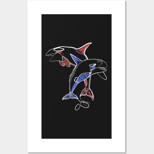 Single Line - Haida Whales (White) Posters and Art